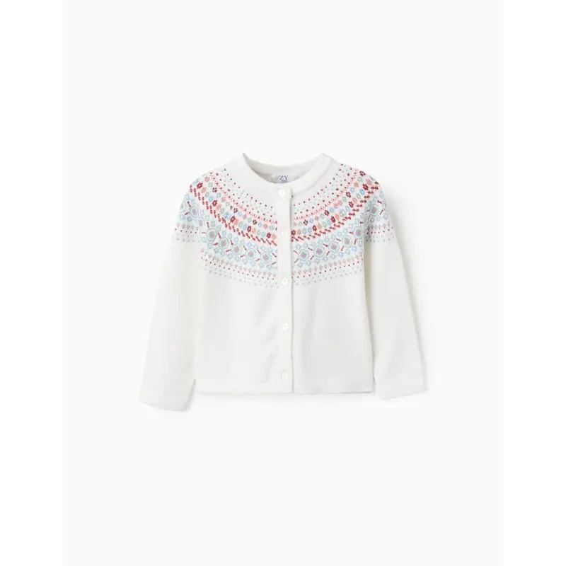 Cardigan with Jacquard for Baby Girls, White