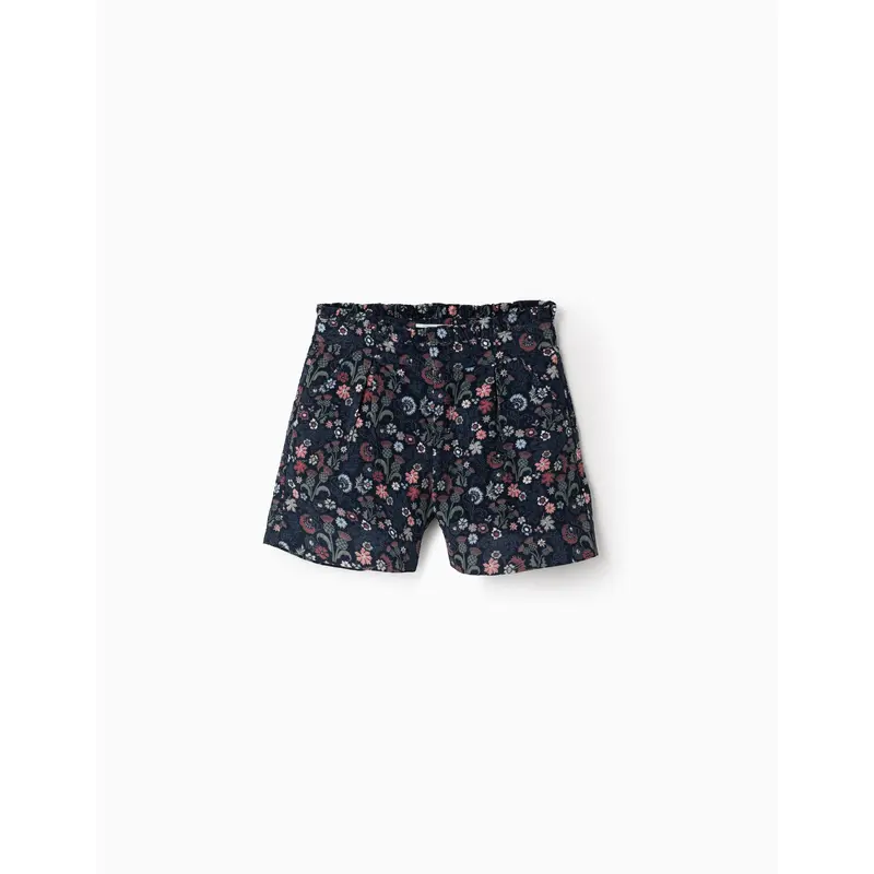 Corduroy Floral Shorts for Girls, Dark Blue