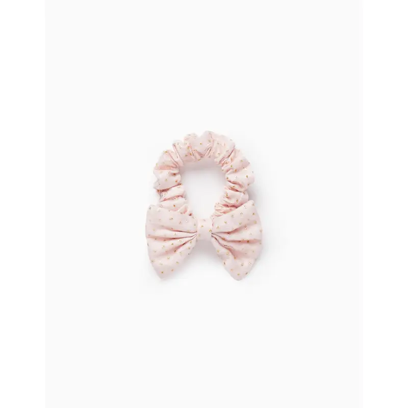 Elastic Scrunchie with Bow for Baby and Girl, Light Pink/Gold