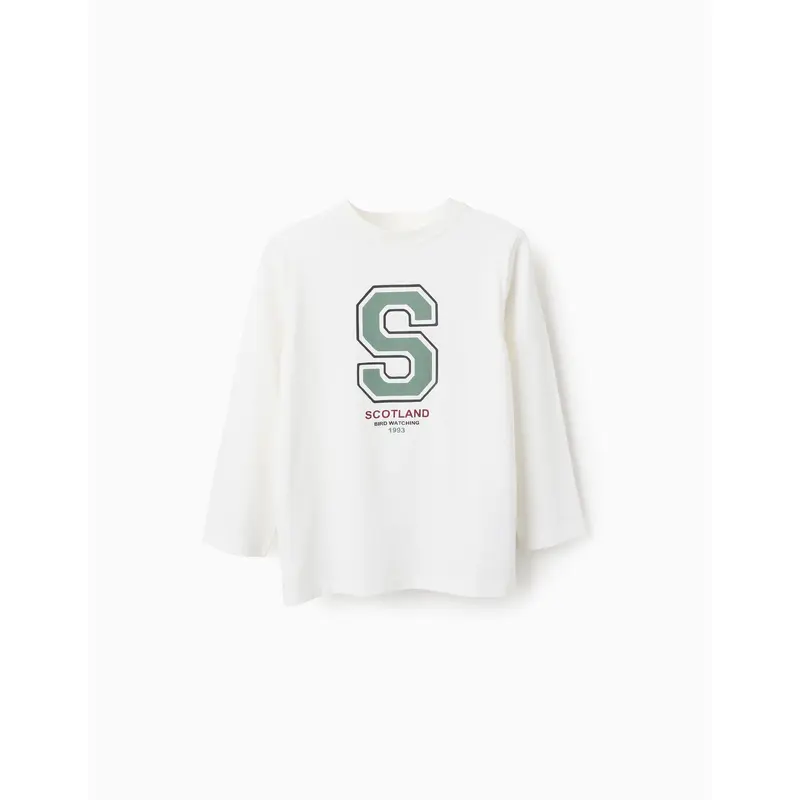 Long Sleeve Cotton T-shirt for Boys 'Scotland', White