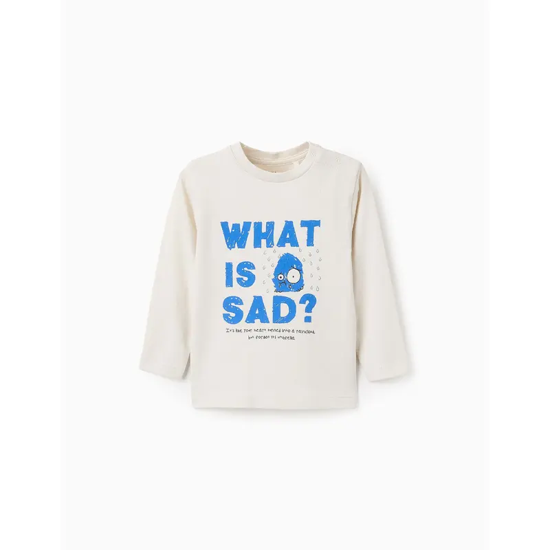 Long Sleeve T-shirt for Baby Boys 'Sad', Beige
