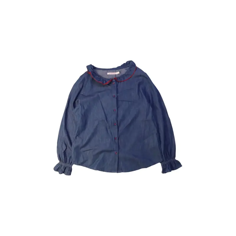 Monoprix Ruffled Denim Shirt, Size 8Y