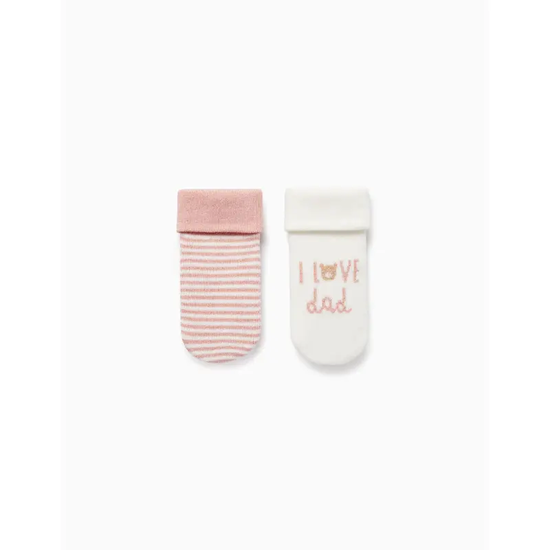 Pack of 2 Pairs of Thick Socks for Baby Girls 'I Love Dad', White/Pink