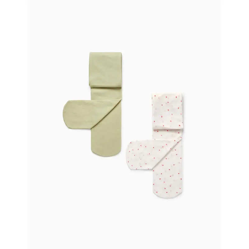 Pack of 2 Pairs of Tights for Girls, Green/Light Pink