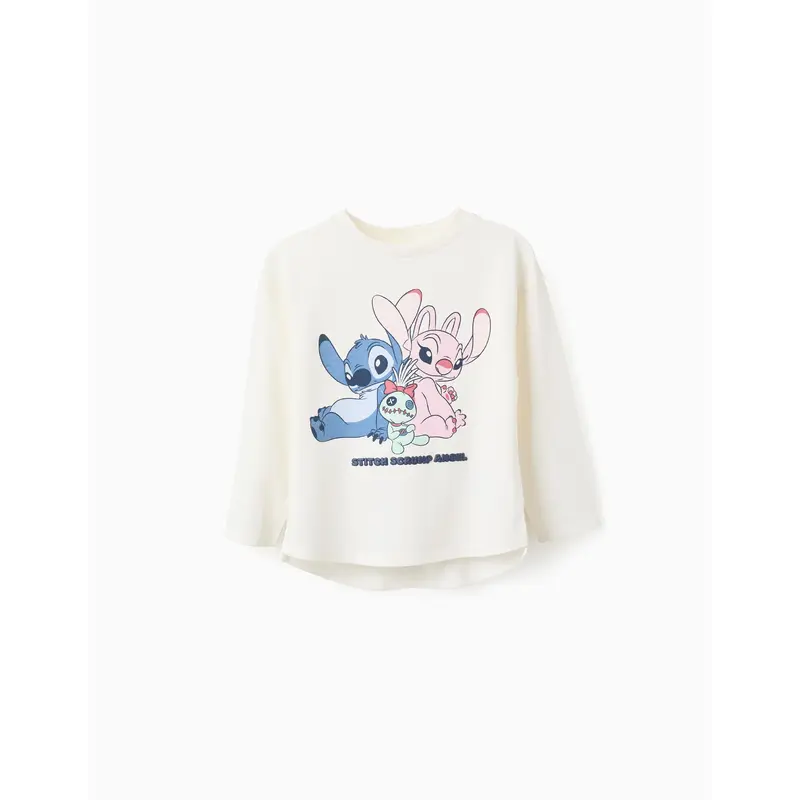 Long Sleeve T-shirt for Girls 'Stitch, Scrump & Angel', White
