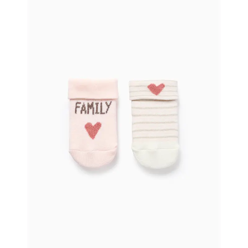 Pack of 2 Pairs of Thick Socks for Newborn and Babies 'Family', Pink