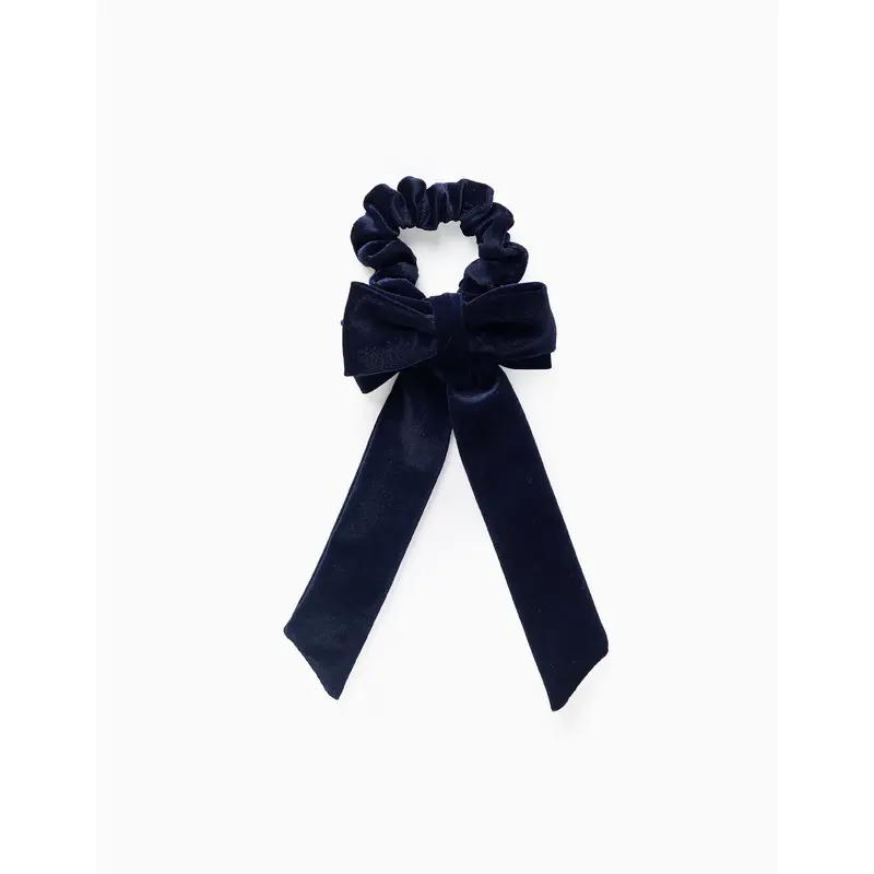 Velour Bow Scrunchie for Babies and Girls, Dark Blue