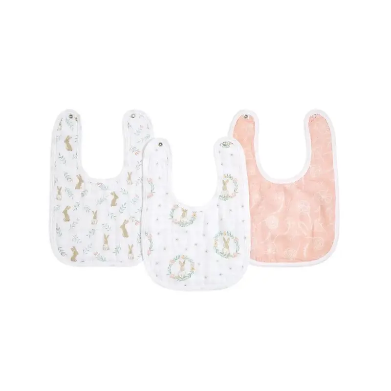 aden + anais Essentials Cotton Muslin Baby Snap Bibs - 3 Pack - Blushing Bunnies