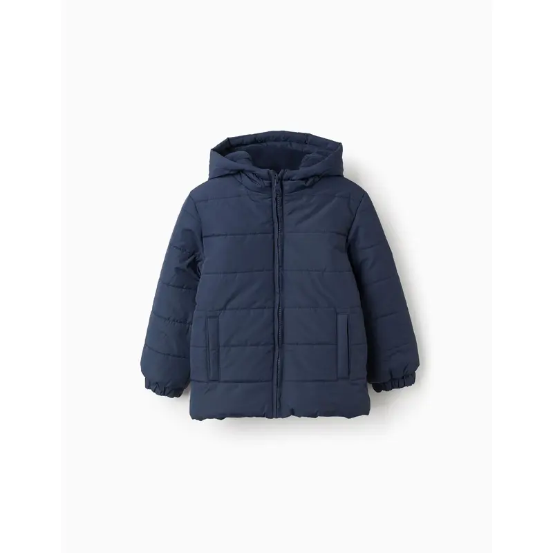 Hooded Padded Jacket with Polar Lining for Boys, Dark Blue