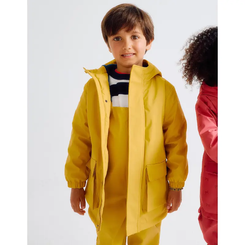 Hooded Rubber Parka for Boys, Mustard Yellow