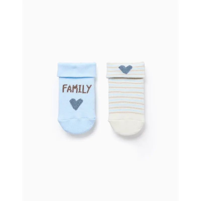Pack of 2 Pairs of Thick Socks for Newborn and Babies 'Family', Blue