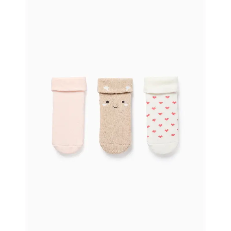 Pack of 3 Pairs of Thick Socks for Baby Girls 'Hearts', Multicolour