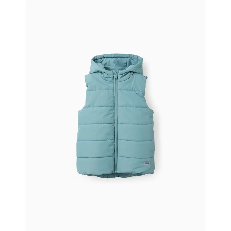 Padded Gilet with Hood for Boys, Aqua Green