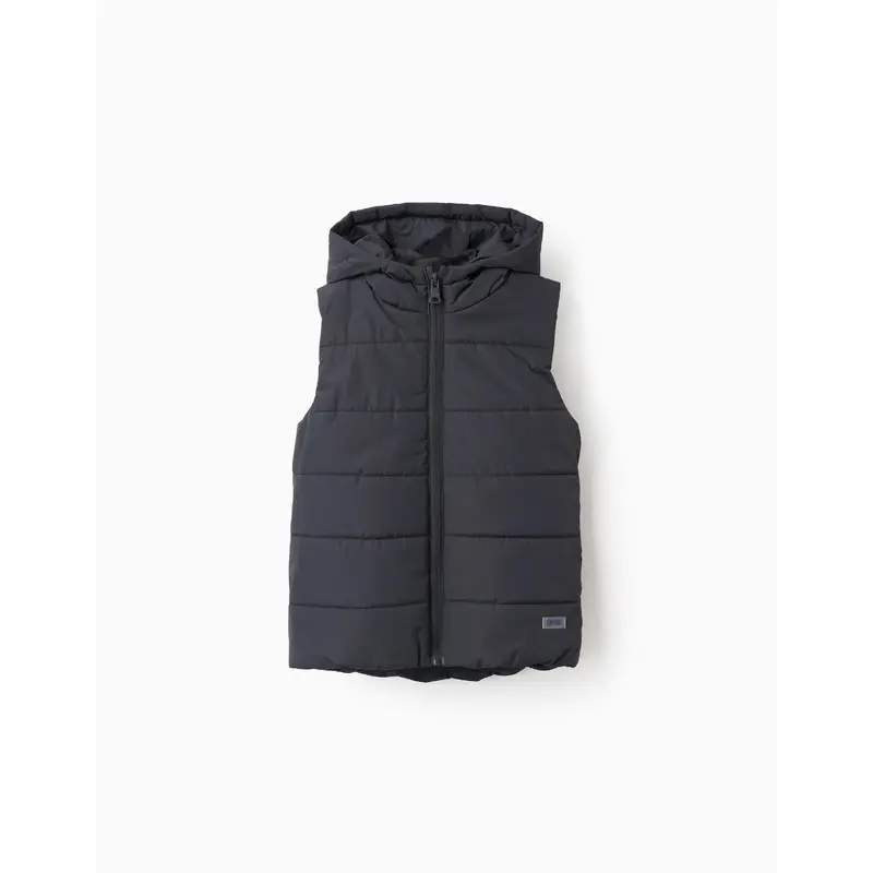 Padded Gilet with hood for boys, dark grey