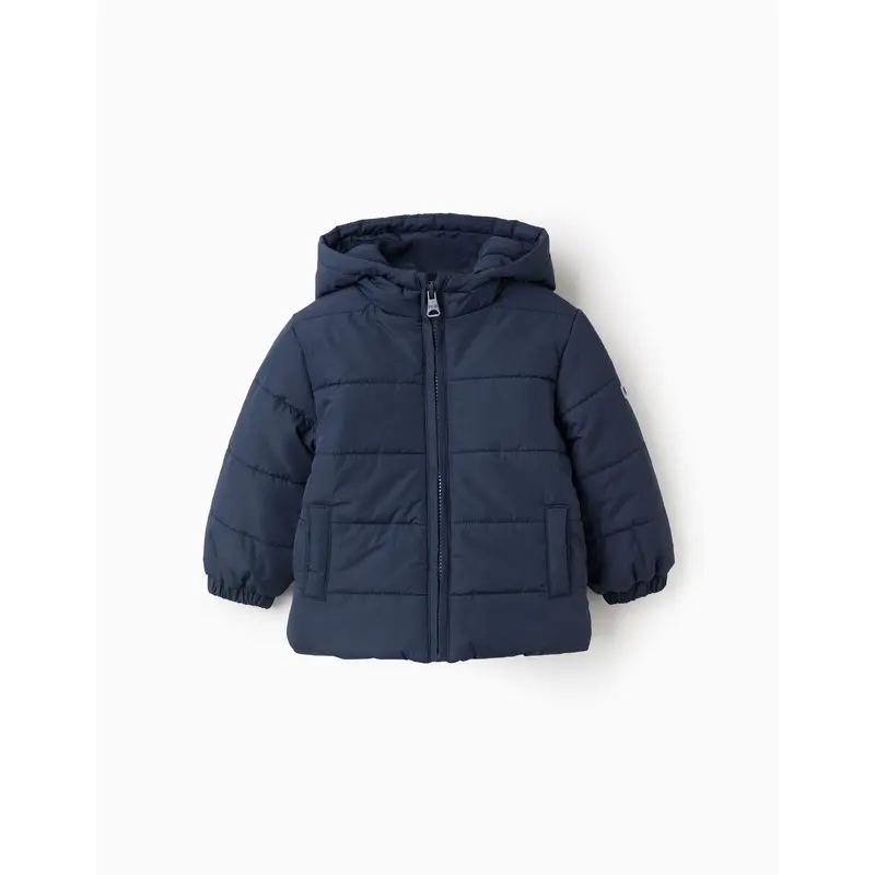 Padded Jacket with Hood and Polar Lining for Baby Boys, Blue