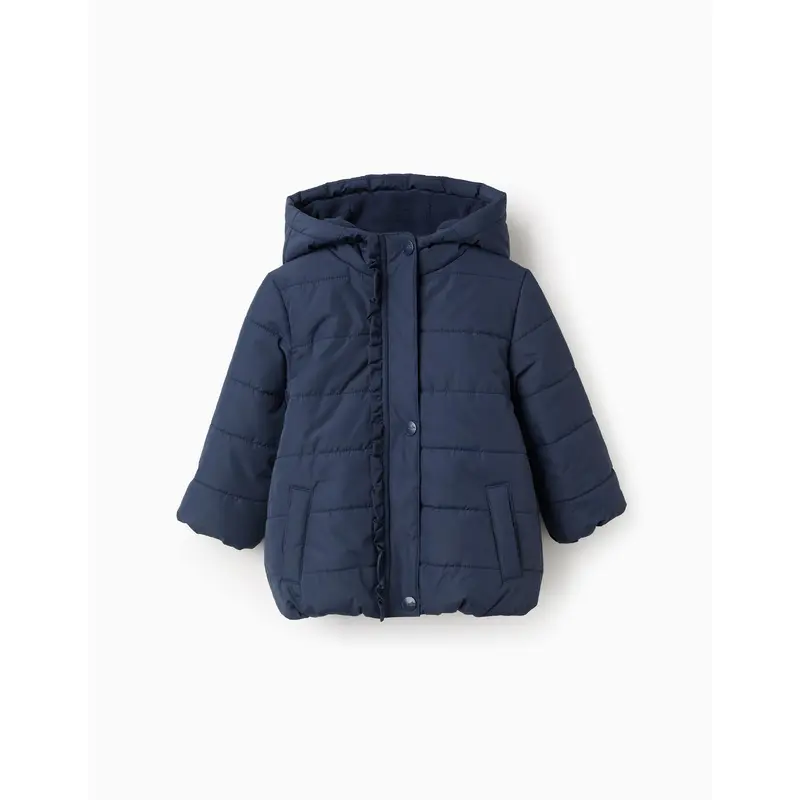 Padded Jacket with Hood and Polar Lining for Baby Girls, Blue