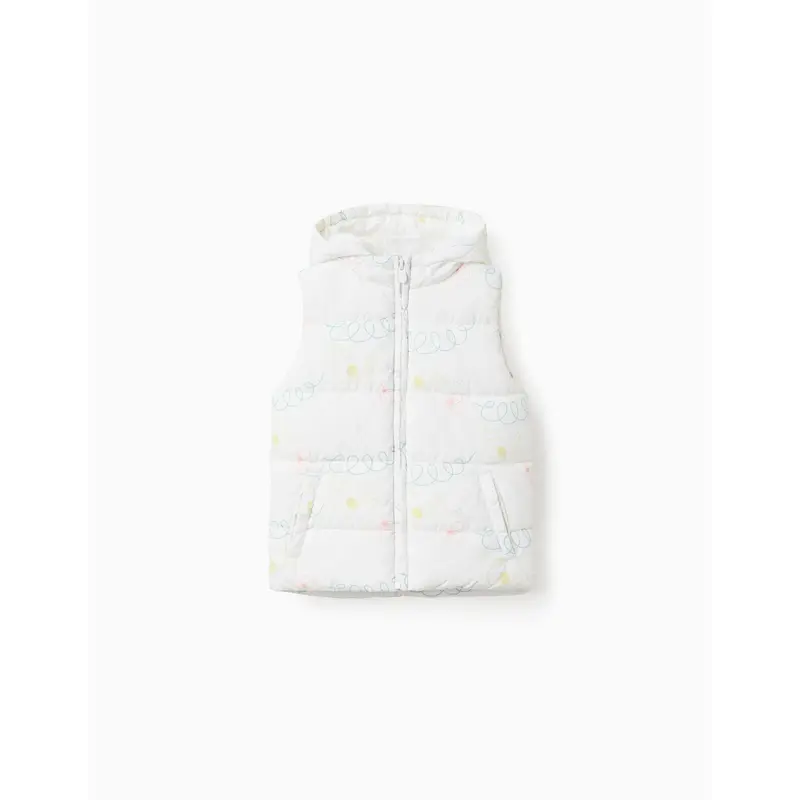 Padded Vest with Hood and Motif for Girls 'Love', White