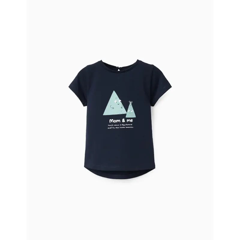 Printed Cotton T-shirt for Baby Girls, Dark Blue