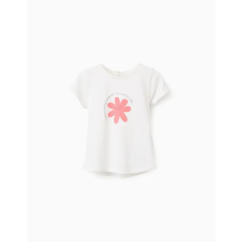 Printed Cotton T-shirt for Baby Girls, White