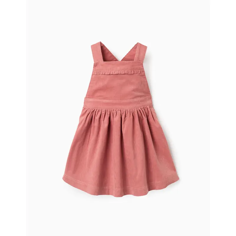 Corduroy Pinafore Dress with Frills for Baby Girls, Coral