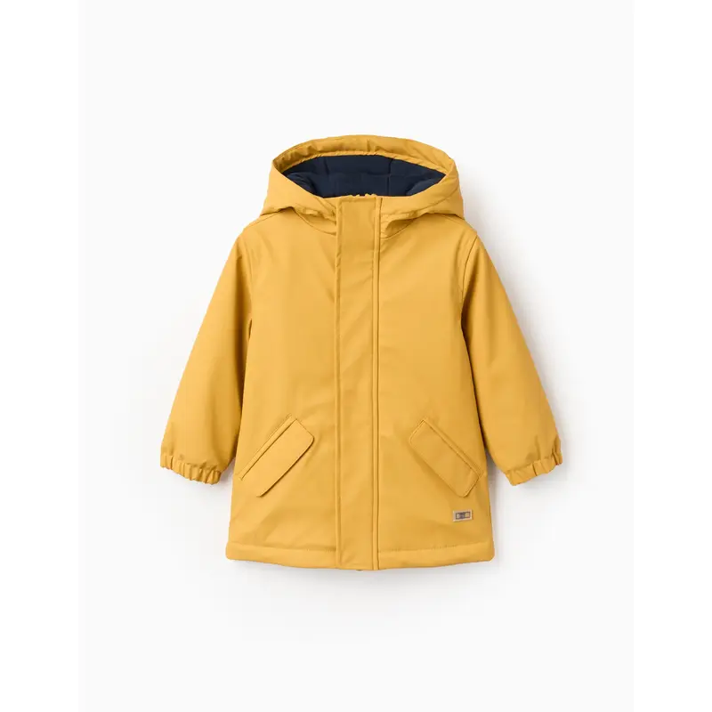 Hooded Rubber Parka for Baby Boys, Mustard Yellow