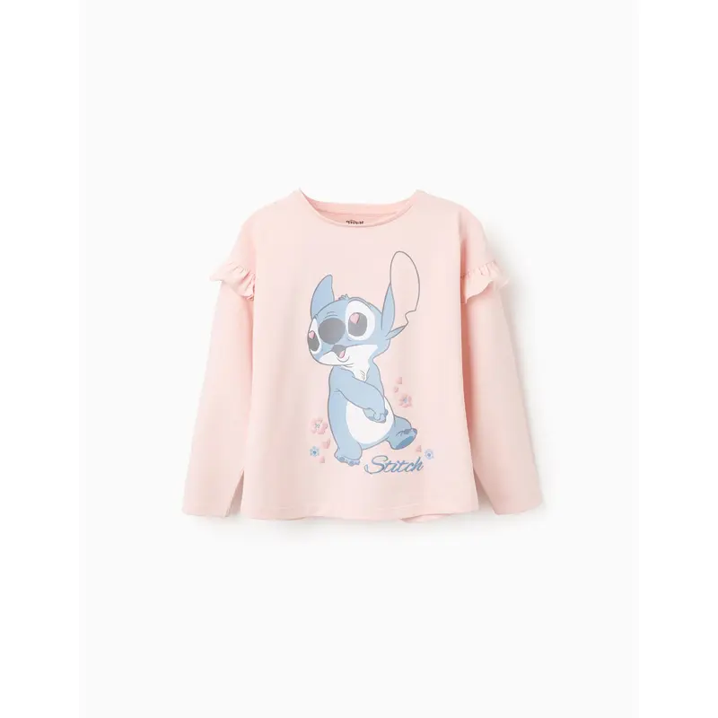 Long Sleeve Cotton T-shirt for Girls 'Stitch', Pink