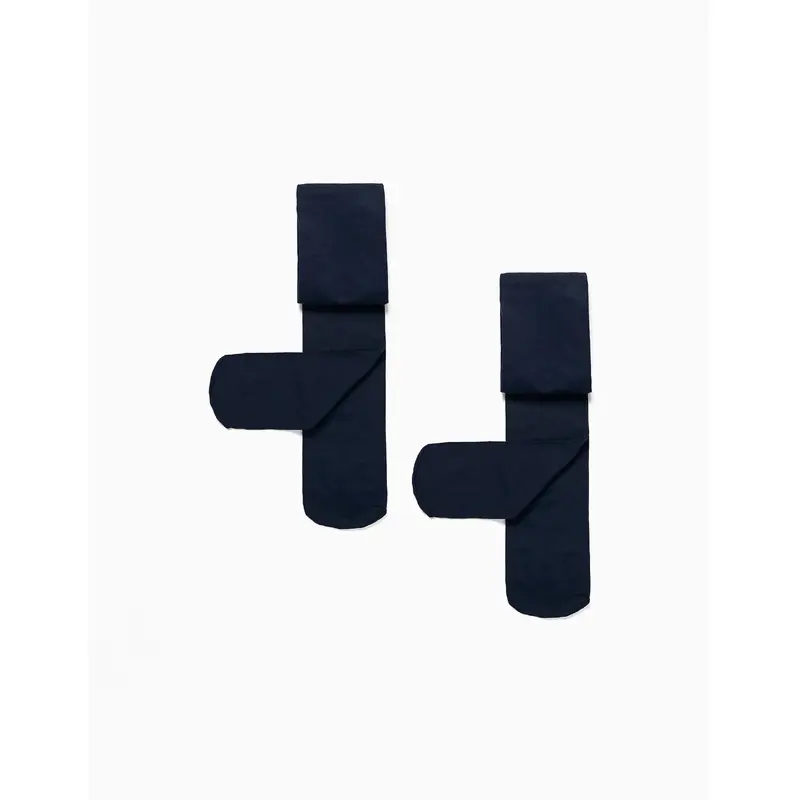 Pack of 2 40Den Microfiber Tights for Baby Girls, Dark Blue