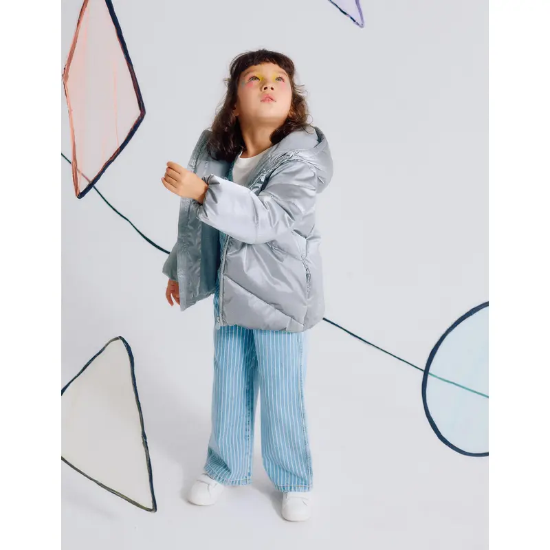 Padded Jacket with Fleece Lining and Hood for Girls, Silver