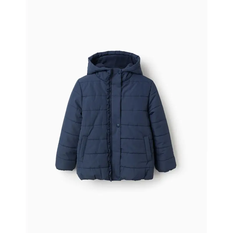 Padded Jacket with Hood and Polar Lining for Girls, Blue