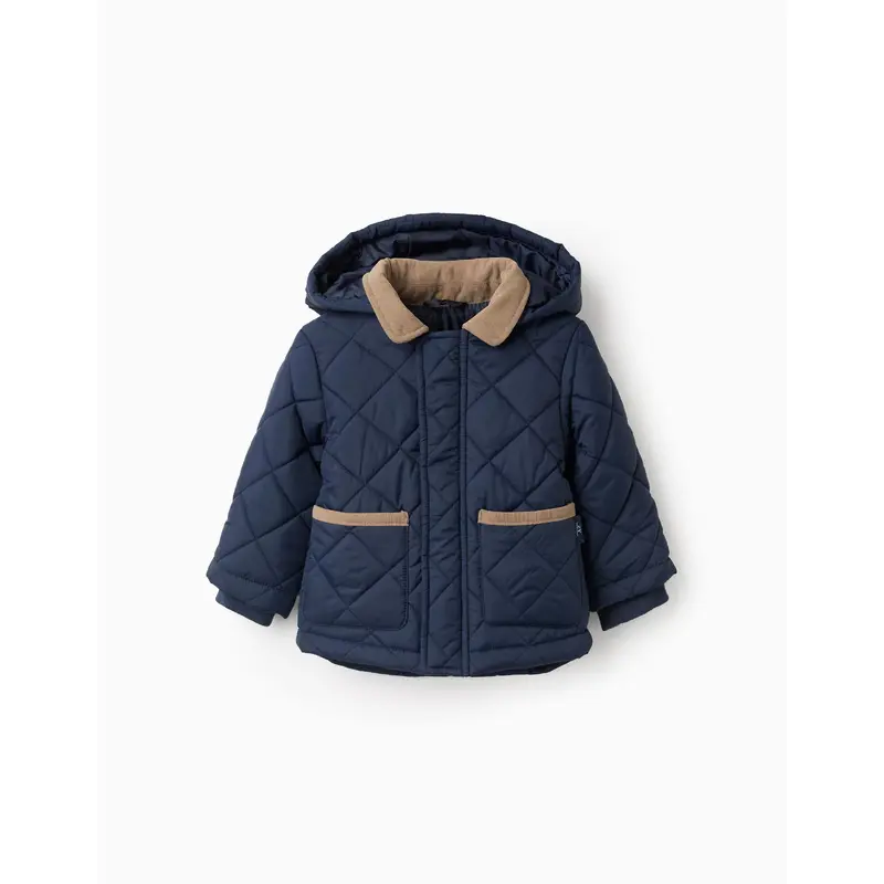 Padded Parka with Removable Hood for Baby Boys, Dark Blue