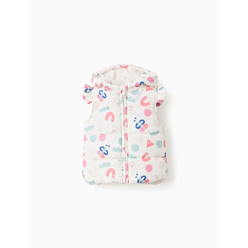 Padded Vest with Hood and Ruffles for Baby Girls 'Shapes', Beige