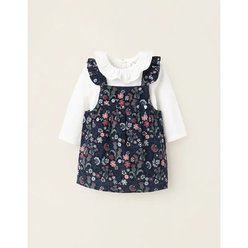 Body with Ruffles + Floral Bodice Dress for Newborn 'B&S', Blue