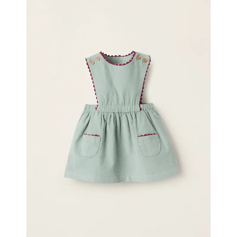 Corduroy Pinafore Dress for Newborn Girls, Green/Burgundy