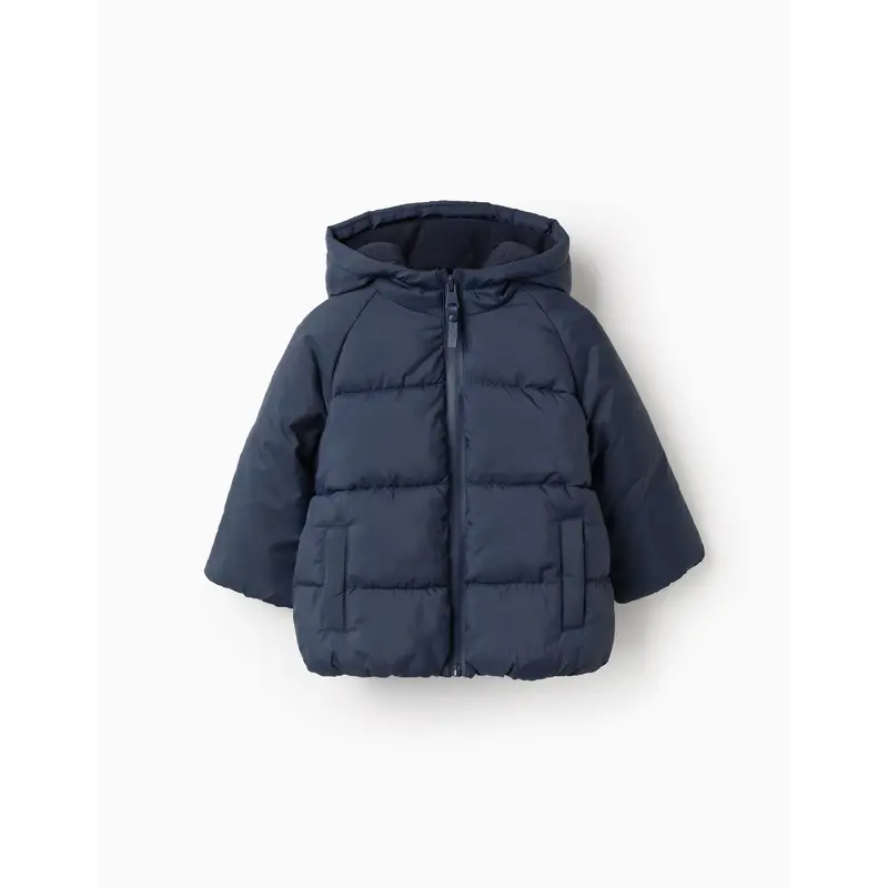Hooded Padded Jacket with Fleece Lining for Baby Boys, Dark Blue