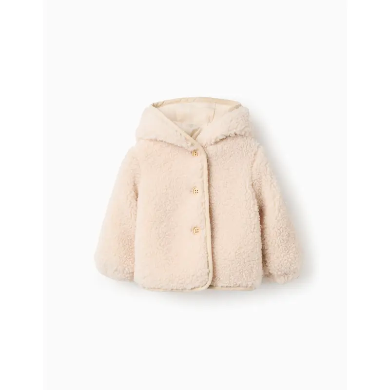 Hooded Sherpa Jacket for Newborns, Beige