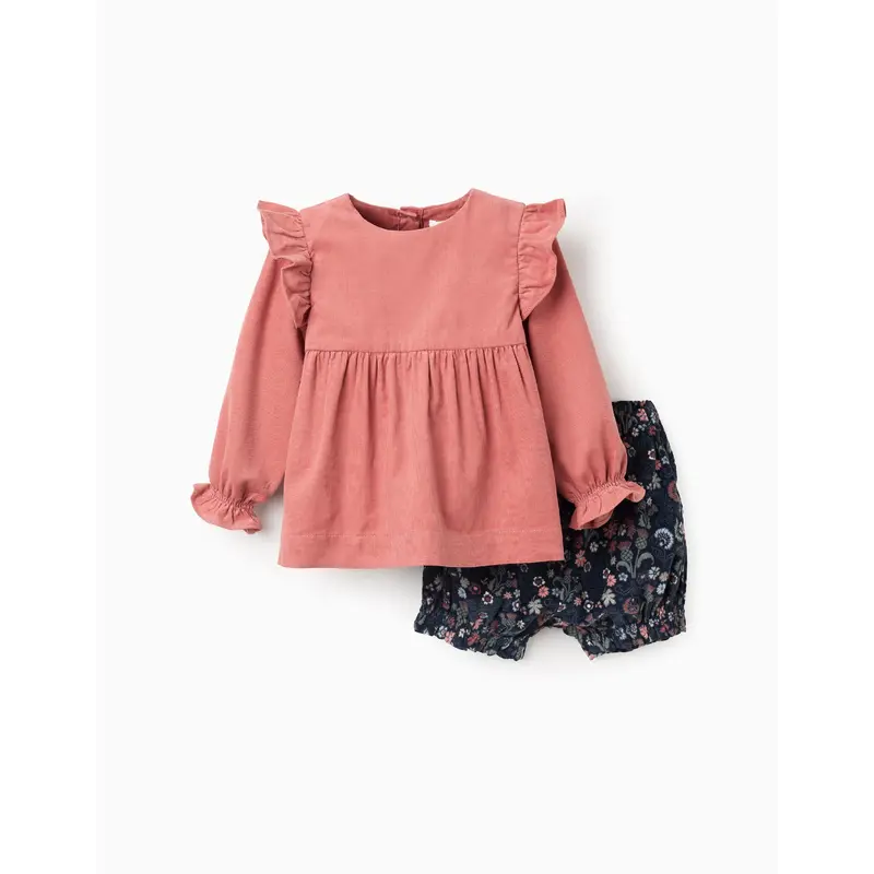 Ruffled Blouse + Floral Shorts for Baby Girls 'B&S', Coral/Blue