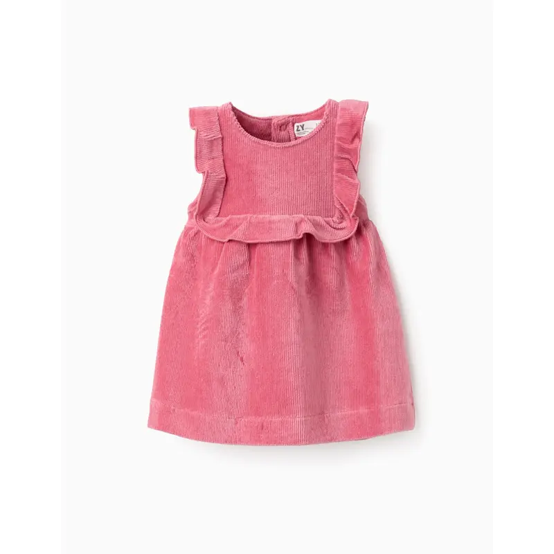 Corduroy Dress with Ruffles for Newborns, Pink