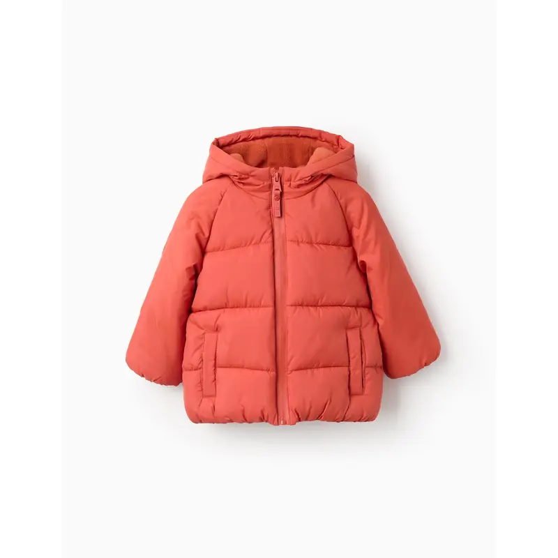 Hooded Padded Jacket with Fleece Lining for Baby Boys, Orange