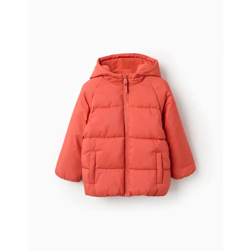 Hooded Padded Jacket with Fleece Lining for Boys, Orange