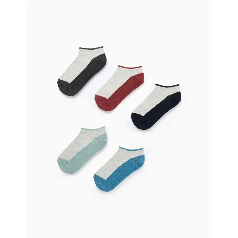Pack 5 Pairs of Bicolour Ankle Socks for Boys, Multicolour