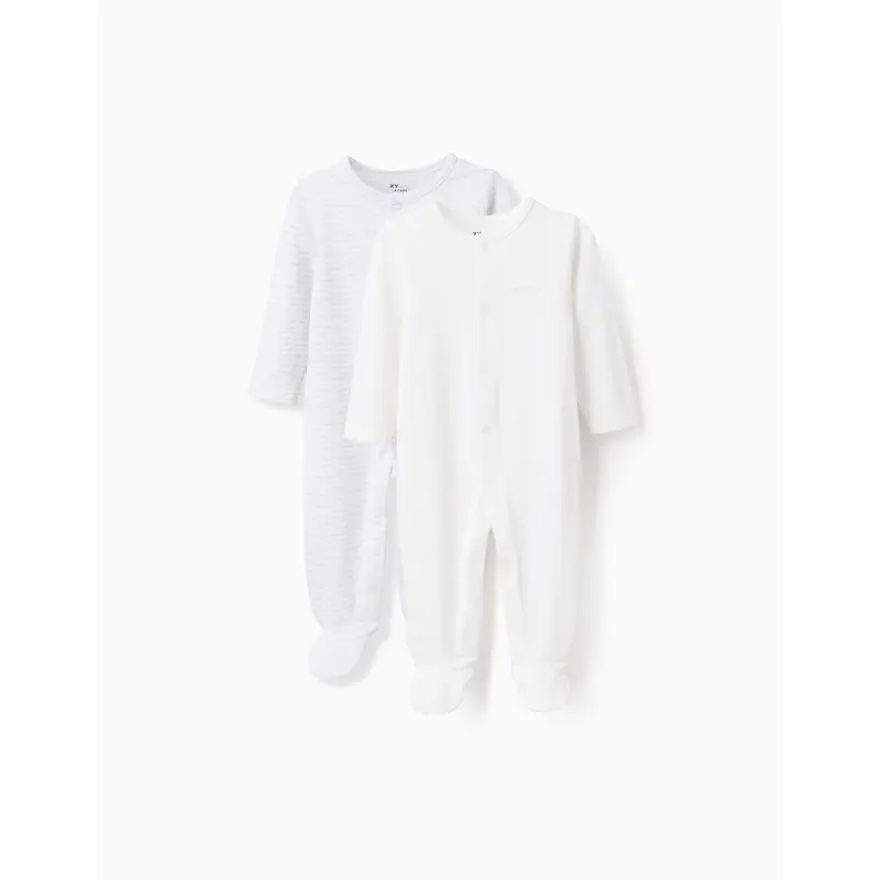 Pack of 2 Cotton Sleepsuits for Newborns 'Peek', White/Grey