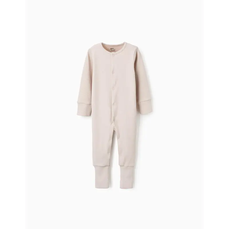 Stretch Ribbed Sleepsuit for Newborns and Babies, Beige