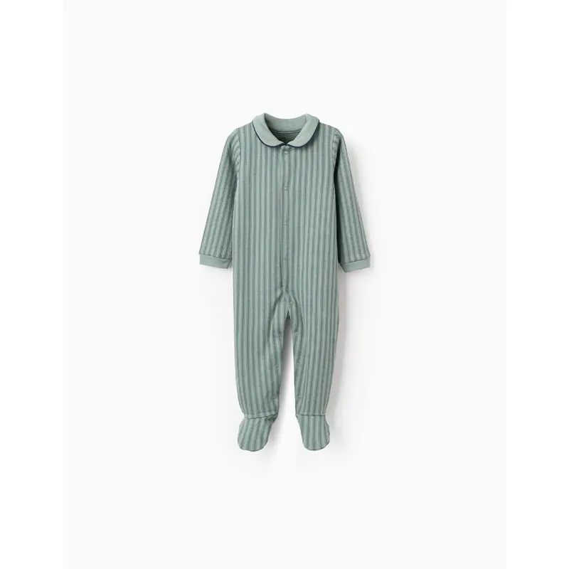 Striped Cotton Sleepsuit for Baby Boys, Green/Blue