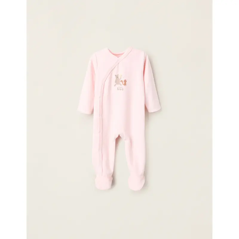 Velour Sleepsuit for Baby Girls 'Family Love', Light Pink