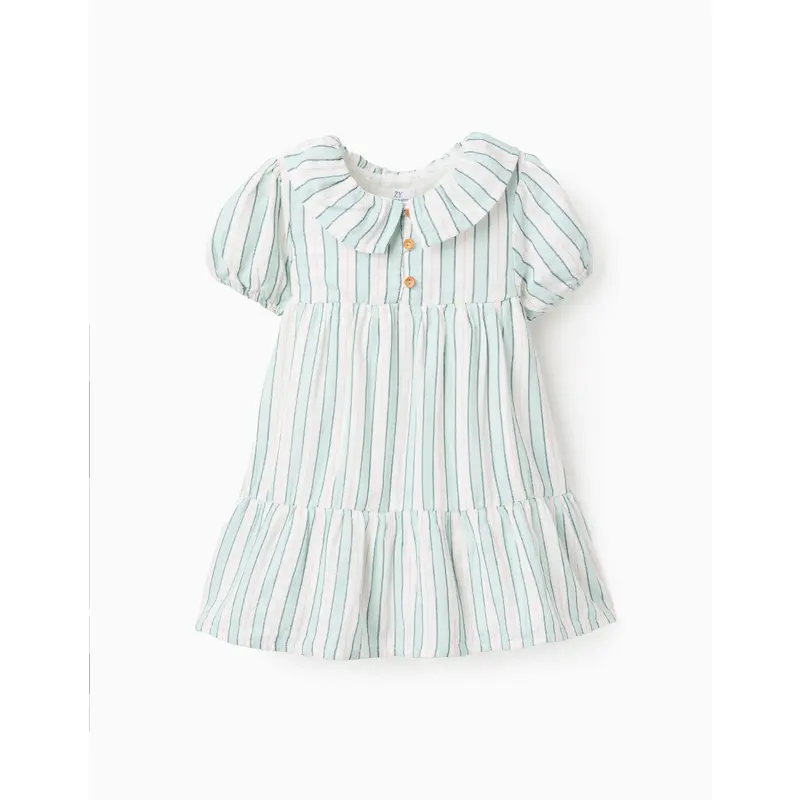 Cotton Striped Dress for Baby Girls 'B&S', Green/White