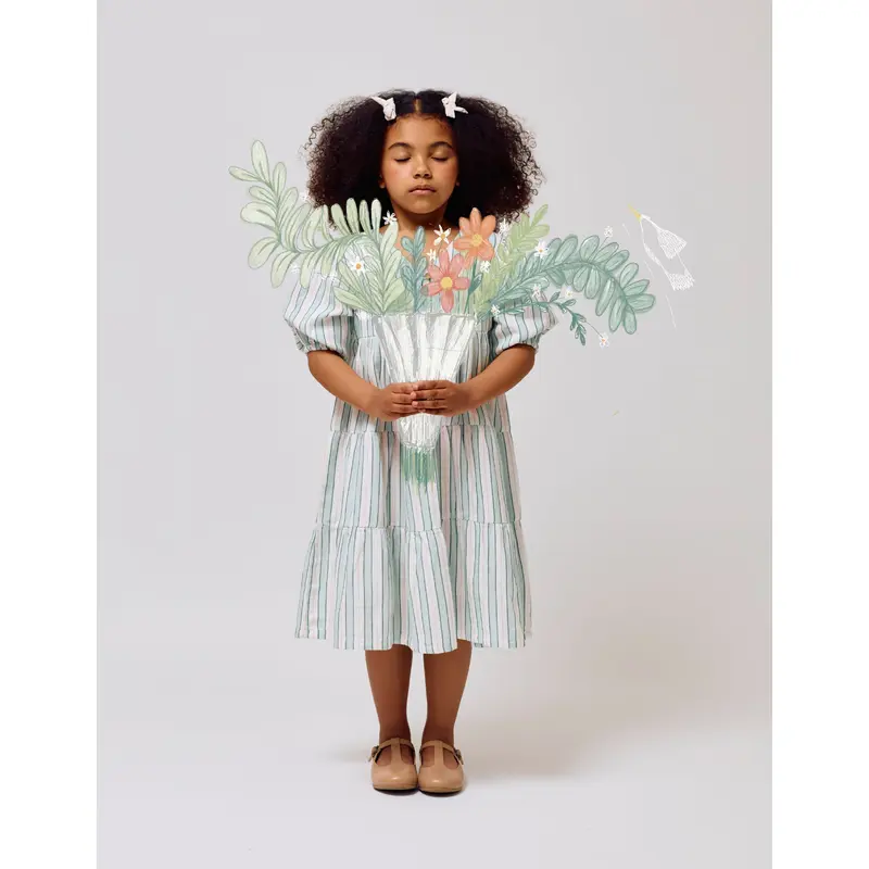 Striped Cotton Dress for Girls 'B&S', Green/White/Orange