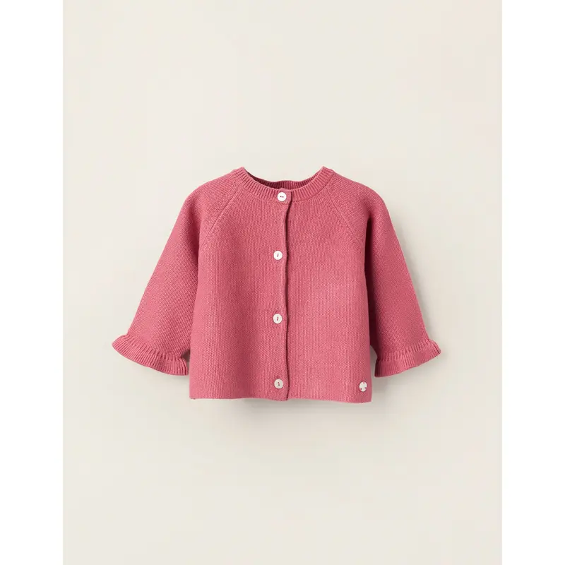 Cardigan with Wavy Cuffs for Newborn Girls, Pink