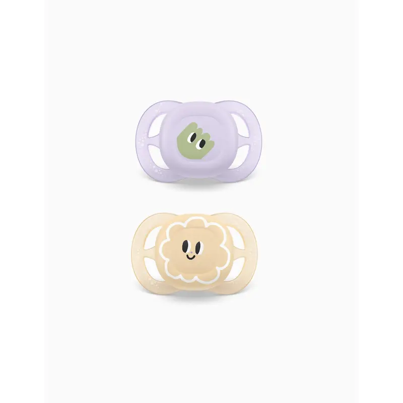 Pack of 2 Philips Avent Ultra Start Deco Soothers for Girls, 0-2M