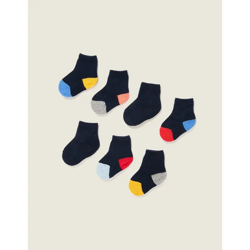 Pack of 7 Pairs of Socks with Colourful Details for Baby Boys, Blue