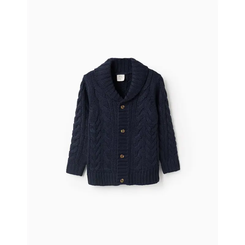 Thick cable knit jacket for boys, dark blue